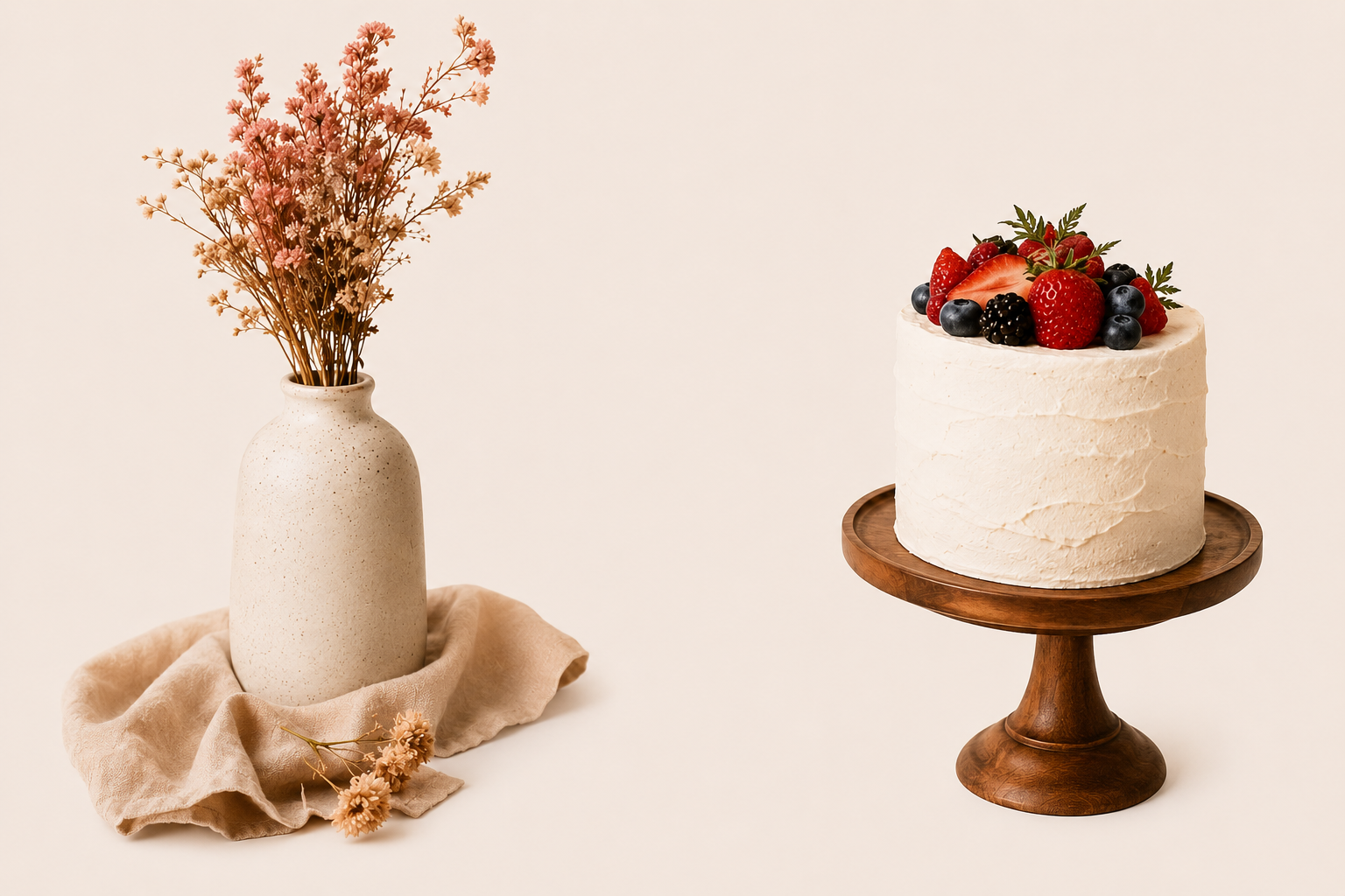 Cake and floral vase decoration